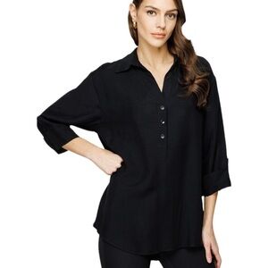 🔵 SALE 3/$25 41 HAWTHORN BLACK PULLOVER KNIT COLLARED TUNIC STYLE TOP 2X PLUS